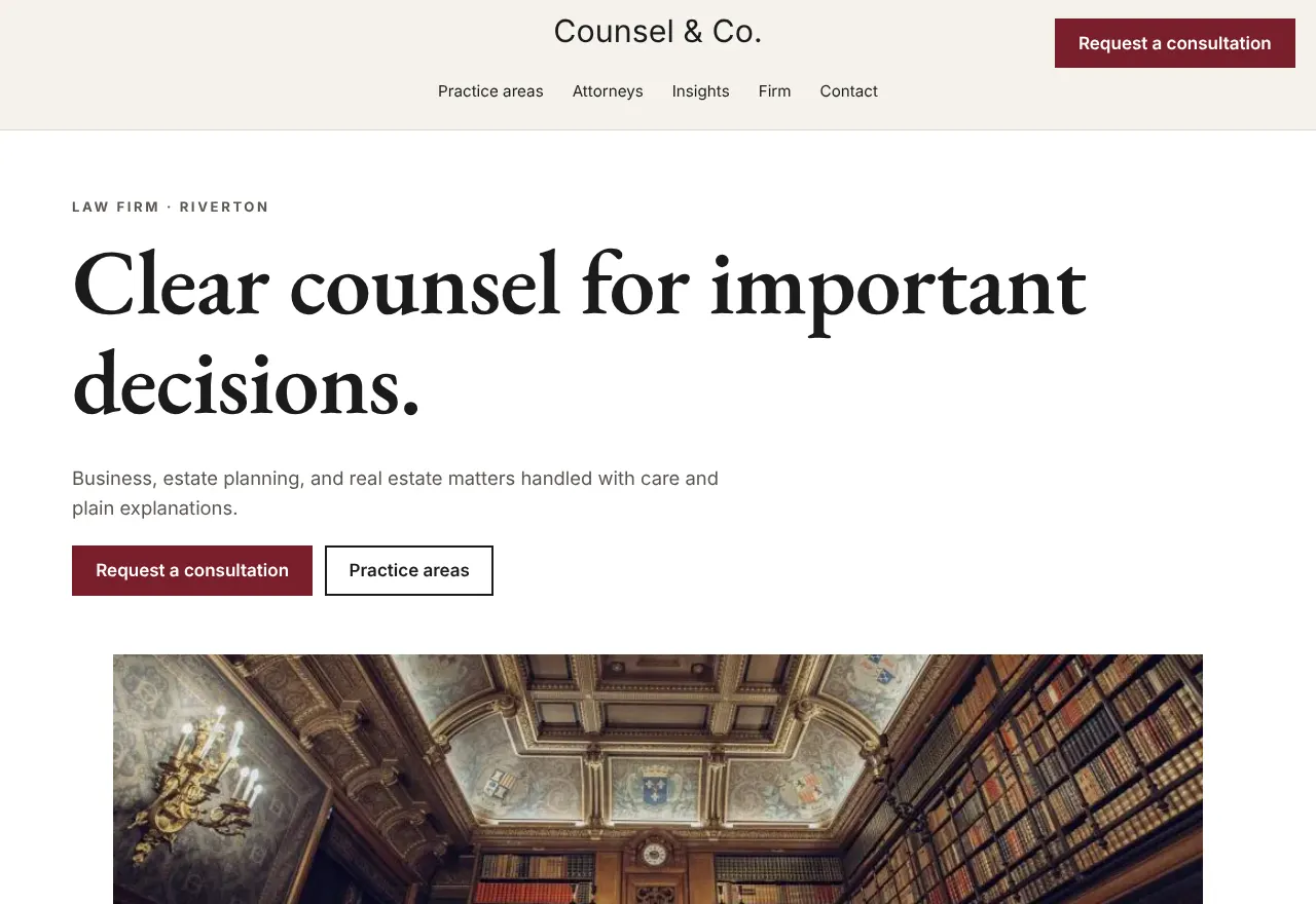 Captura de pantalla del ejemplo Counsel & Co.