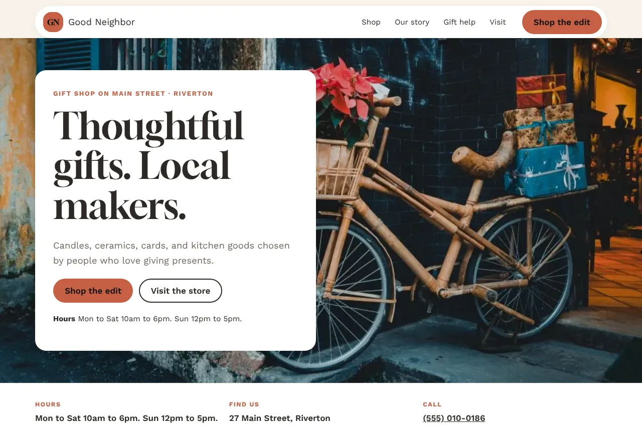 Captura de pantalla del ejemplo Good Neighbor Goods