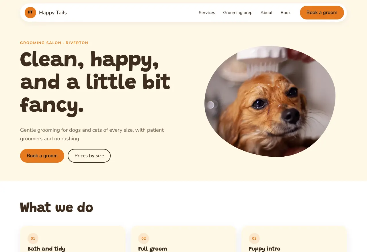 Captura de pantalla del ejemplo Happy Tails Club