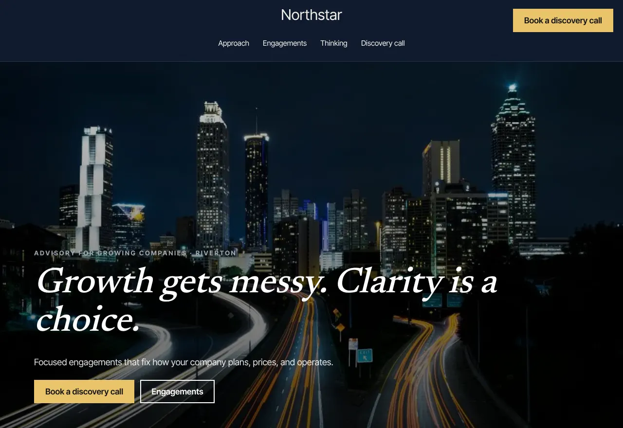 Captura de pantalla del ejemplo Northstar Advisory